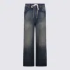 Mm6 Maison Margiela Wide-leg Drawstring Trousers Contrast Stitching In Blue