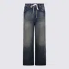 Mm6 Maison Margiela Wide-leg Drawstring Trousers Contrast Stitching In Blue