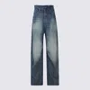 Mm6 Maison Margiela High-waisted Wide Leg Jeans With Frayed Waistband In Blue