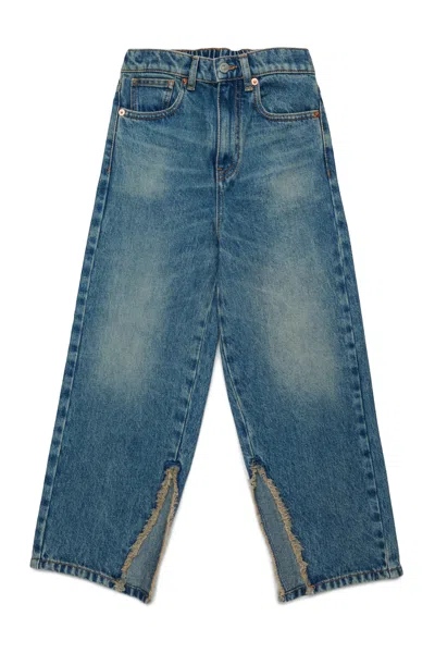 Mm6 Maison Margiela Kids' Jeans Regular Blu Medio Sfumato Con Split In Blue