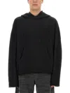 Mm6 Maison Margiela Wool Blend Hooded Sweatshirt With Embroidered Detail In Black
