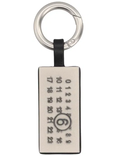 Mm6 Maison Margiela Leather Strap Keyring Metal Ring Tag In Gray