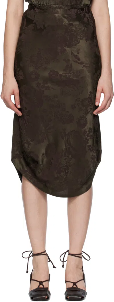 Mm6 Maison Margiela Khaki & Burgundy Floral Midi Skirt