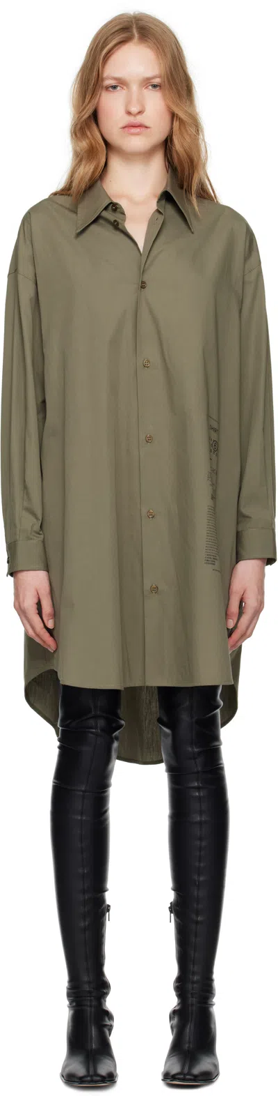Mm6 Maison Margiela Khaki Cotton Poplin Shirt Minidress In 703 Shirt Green