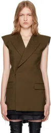 Mm6 Maison Margiela Khaki Double-breasted Twill Vest In 159 Khaki