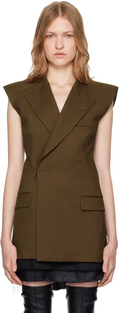 Mm6 Maison Margiela Khaki Double-breasted Twill Vest In 159 Khaki