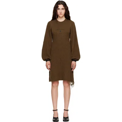 Mm6 Maison Margiela Khaki Frayed Knit Midi Dress In 727s Khaki-black Pri