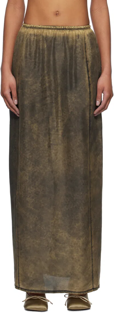 Mm6 Maison Margiela Khaki Light Silk Maxi Skirt In 961 Rust Black