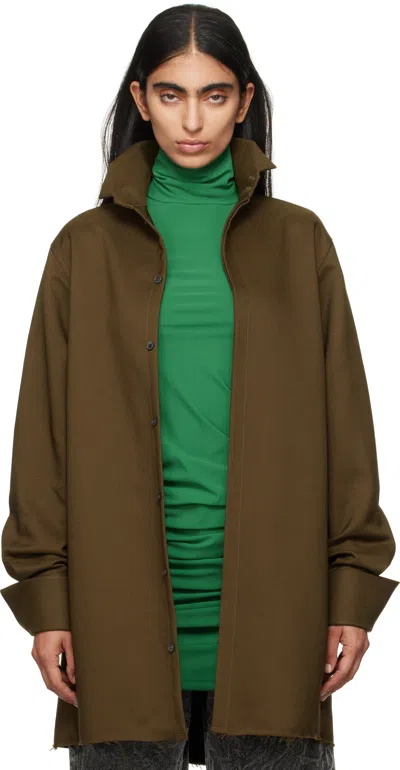 Mm6 Maison Margiela Khaki Long Sleeve Twill Shirt In 159 Khaki