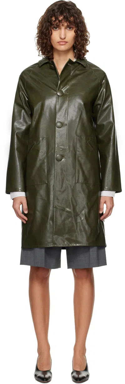 Mm6 Maison Margiela Khaki Raglan Faux-leather Coat In Green