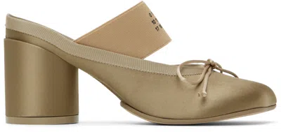 Mm6 Maison Margiela Khaki Satin Ballerina Mules In T2368 Three House