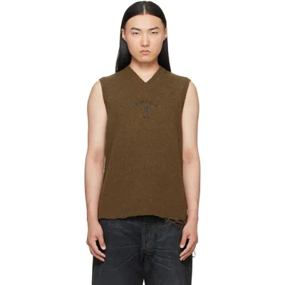 Mm6 Maison Margiela Khaki Wool Sweater Vest In 727s Khaki-black Pri