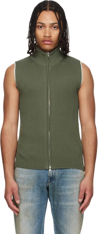 Mm6 Maison Margiela Ribbed-knit Zip-up Gilet In Green