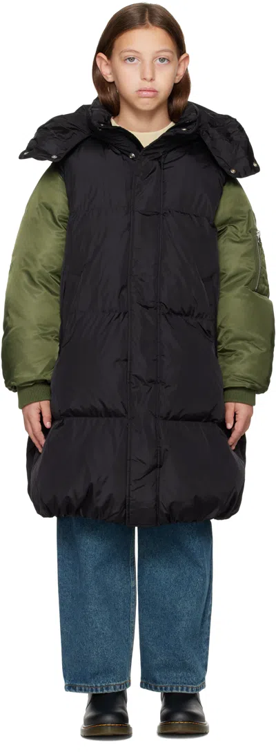 Mm6 Maison Margiela Kids Black & Green Paneled Puffer Coat In M6c21
