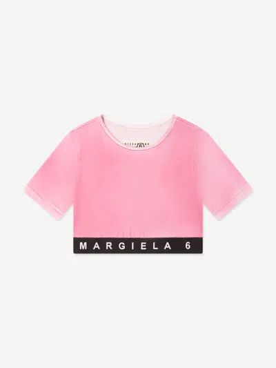 Mm6 Maison Margiela Kids Cropped Logo T-shirt In Pink