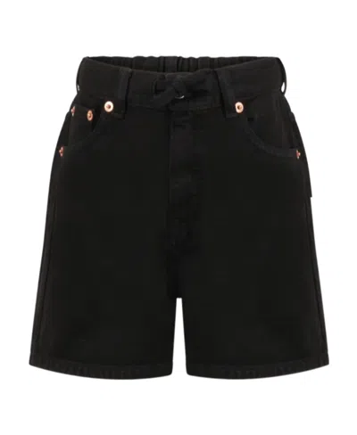 Mm6 Maison Margiela Kids Drawstring Denim Shorts In Black
