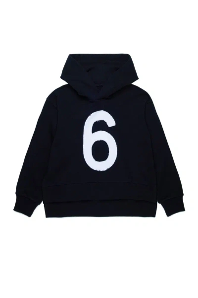 Mm6 Maison Margiela Kids Logo Detailed Long Sleeved Hoodie In Black