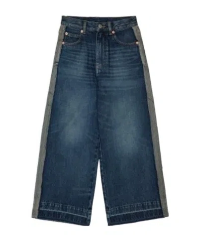 Mm6 Maison Margiela Kids Logo Patch Wide-leg Jeans In Blue