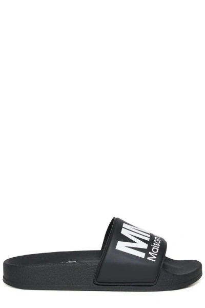 Mm6 Maison Margiela Kids Logo Printed Slides In Black