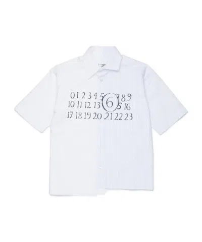 Mm6 Maison Margiela Kids Logo Printed Striped Buttoned Shirt In White