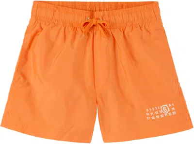 Mm6 Maison Margiela Kids Orange Logo Swim Shorts