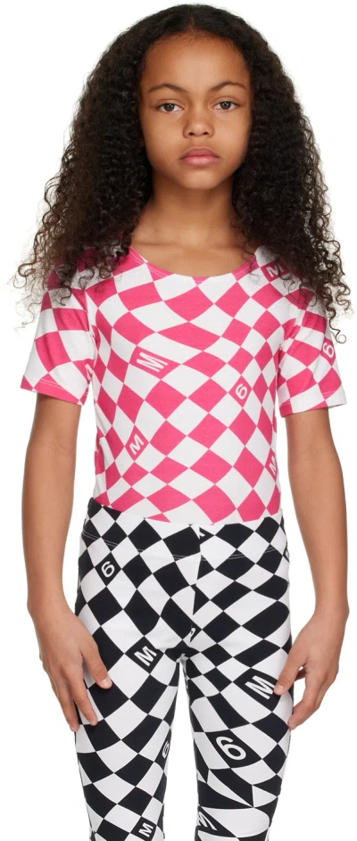 Mm6 Maison Margiela Kids Pink & White Check Bodysuit In M6c11