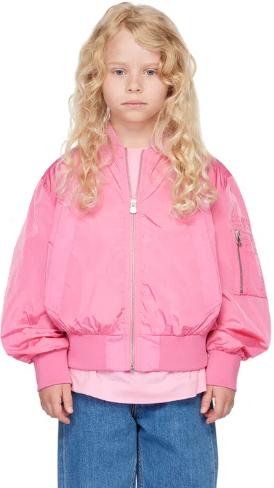 Mm6 Maison Margiela Kids' Glossy Lightweight Bomber Jacket In Pink
