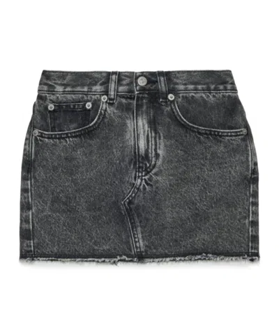 Mm6 Maison Margiela Kids Raw-cut Hem Denim Mini Skirt In Black