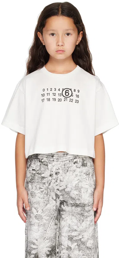 Mm6 Maison Margiela Kids White Printed Logo T-shirt In M6102