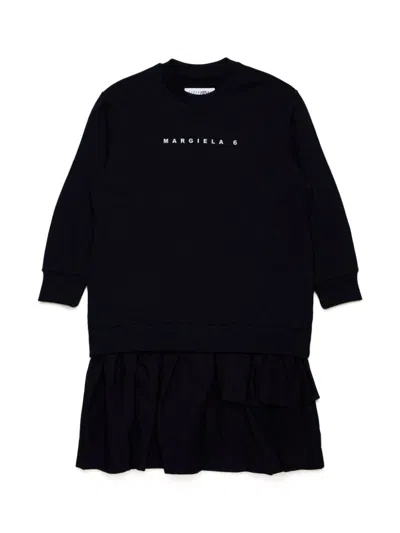 Mm6 Maison Margiela Logo-print Long-sleeve Dress In Black