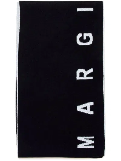 Mm6 Maison Margiela Kids' Intarsia-knit Logo Scarf In Black