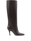 Mm6 Maison Margiela Mm6 By Maison Margiela Pointed Toe Knee-high Boot With White Stitch Detail In Black
