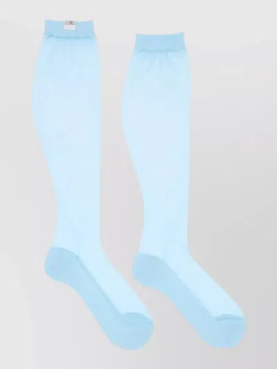 Mm6 Maison Margiela Knee High Socks Ribbed Cuff Detail In Blue