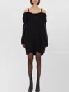 Mm6 Maison Margiela Mm6 By Maison Margiela Off-shoulder Black Sweatshirt Dress With Cozy Hood In Blue