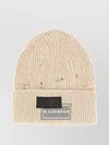 Mm6 Maison Margiela Knit Ribbed Hat Distressed Detailing In Neutral