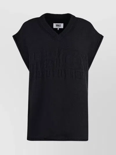 Mm6 Maison Margiela Knit V Neck Sleeveless Wool Vest In Black