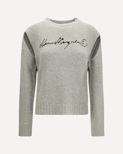 Mm6 Maison Margiela Knitted Sweater With Logo Lettering In Gray