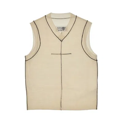 Mm6 Maison Margiela Stitch-detail Wool-knit Vest Top In White