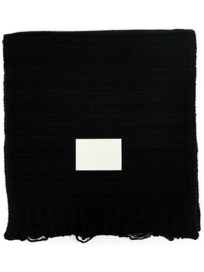Mm6 Maison Margiela Knitted Wool Blend Scarf In Black