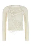 Mm6 Maison Margiela Off-white Slashed Gauge 14 Crewneck Sweater In White