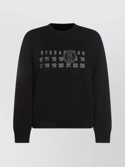 Mm6 Maison Margiela Knitwear Crew Neck Graphic Print Sweatshirt In Black