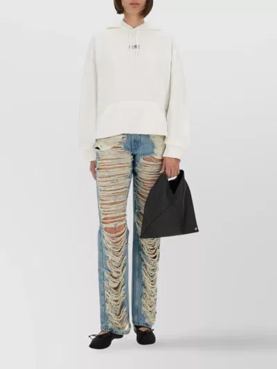 Mm6 Maison Margiela Knitwear Hooded Kangaroo Pocket Ribbed Cuffs In White