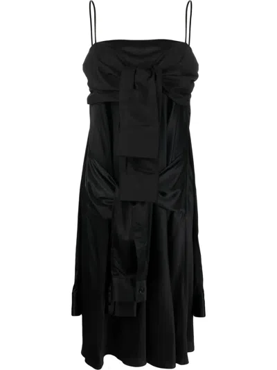 Mm6 Maison Margiela Knot-detail Cotton Dress In Schwarz