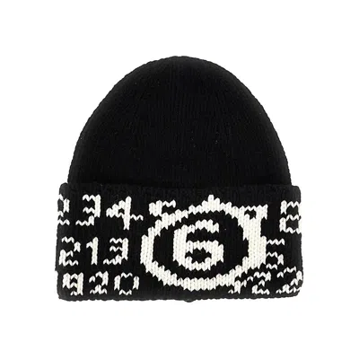 Mm6 Maison Margiela L-blend Beanie Hat With Logo Inlay Kids In Black