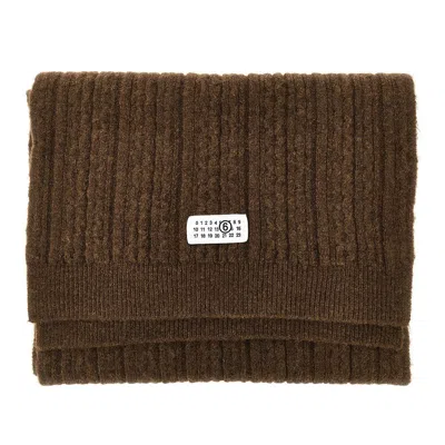 Mm6 Maison Margiela L-blend Cable Knit Scarf In Brown