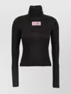 Mm6 Maison Margiela Black Furry Jersey Long Sleeve Turtleneck