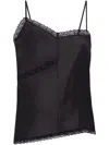 Mm6 Maison Margiela Lace-trimmed Asymmetric Silk Top In Black