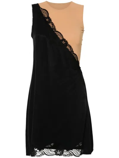Mm6 Maison Margiela Asymmetrical Black Midi Dress With Lace Detailing