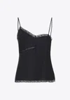 Mm6 Maison Margiela Lace-trimmed Asymmetric Silk Top In Black