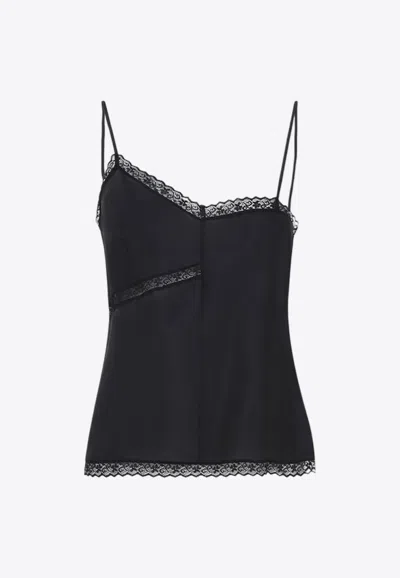 MM6 MAISON MARGIELA LACE-TRIMMED ASYMMETRIC SILK TOP
